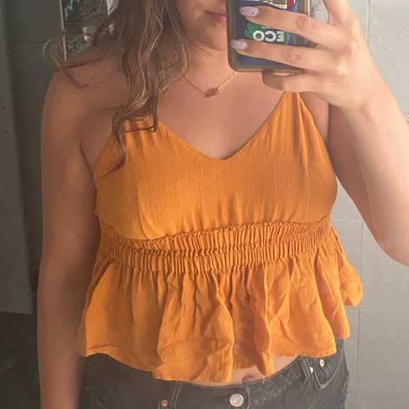 Burnt Orange Cropped Babydoll Top - Picture 1 of 3